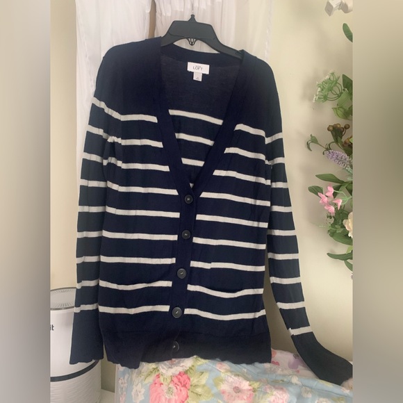 LOFT navy and cream striped cardigan - Picture 2 of 5